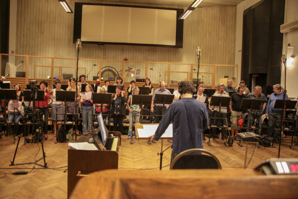 Mark Slater film scoring and recording with choir