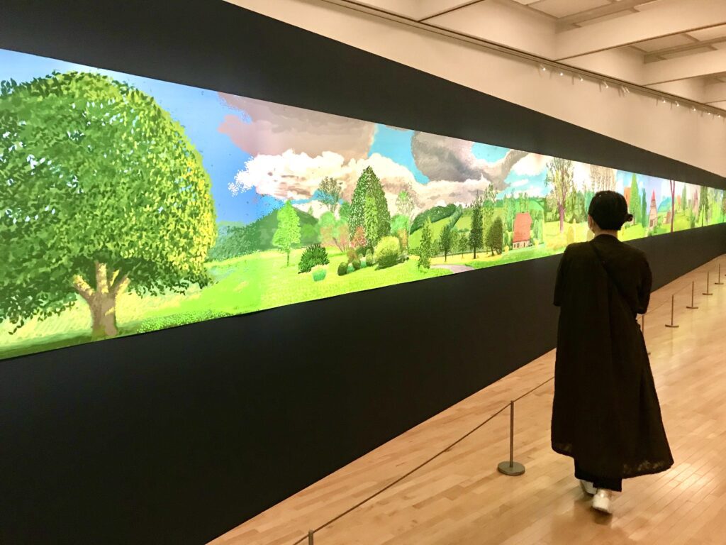 Installation view of the exhibition “David Hockney” at the Museum of Contemporary Art Tokyo, 2023. A Year in Normandie (detail), 2020-21. Collection of the artist © David Hockney, Photo: Alma Reyes