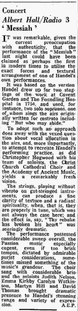 The Times Review Albert Hall Radio 3 Messiah September 10, 1979