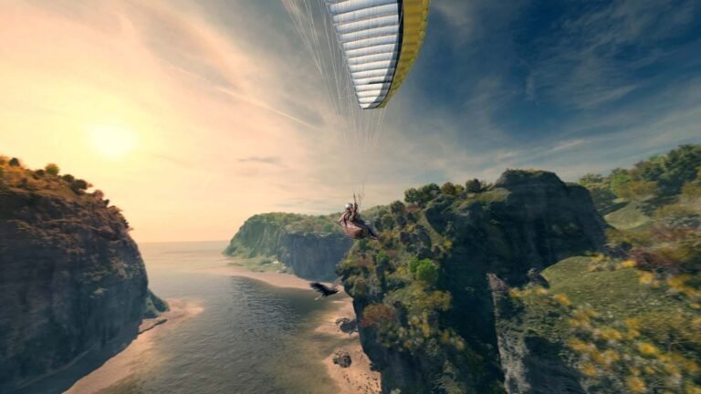 Dad paragliding over the south coast of England