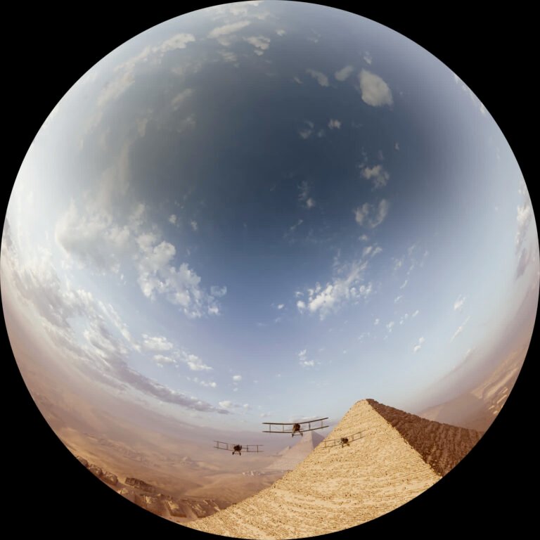 Fulldome master: biplanes over the pyramids of Giza, from the King Tut trailer