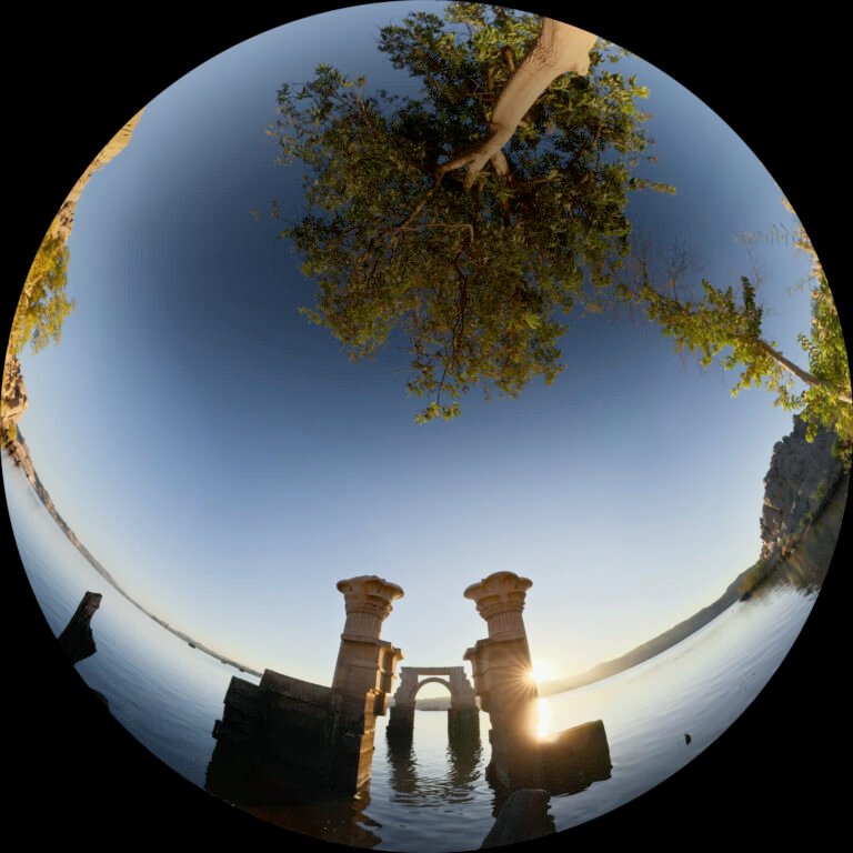Fulldome master: temple columns at sunset, from the King Tut trailer