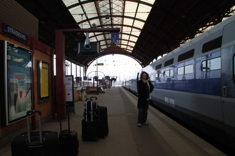 Strasbourg station platform — the overland route to Budapest