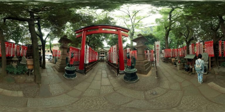 A shrine's red torii — 360 panorama, from Tokyo Origami